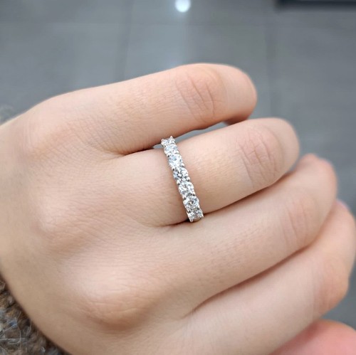 0.60CT D/VS Lab Grown 7 Round Diamond "U" Prong Half Eternity Ring, White Gold - Picture 4 of 12