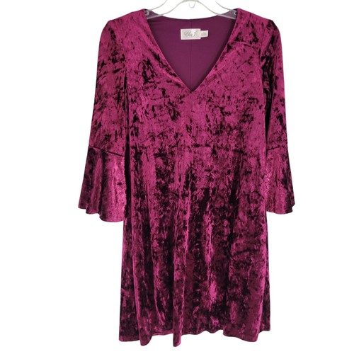 Whimsigoth Fairy Wine Magenta Crushed Velvet Etuikleid Glockenärmel Eliza J