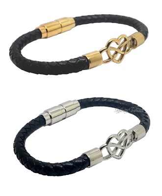 Infinity Leder Feuerbestattung Urne Asche Armband geflochten Armreif Silber Gold