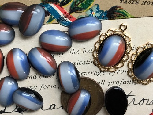 Vintage Glas Cabochons, oval 14/10 mm, Western Germany, rot weiß blau #B120 A - Bild 9 von 12