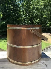 Vintage Large Wood Sugar Firkin Bucket Basketville Putney Vermont 14" Tall