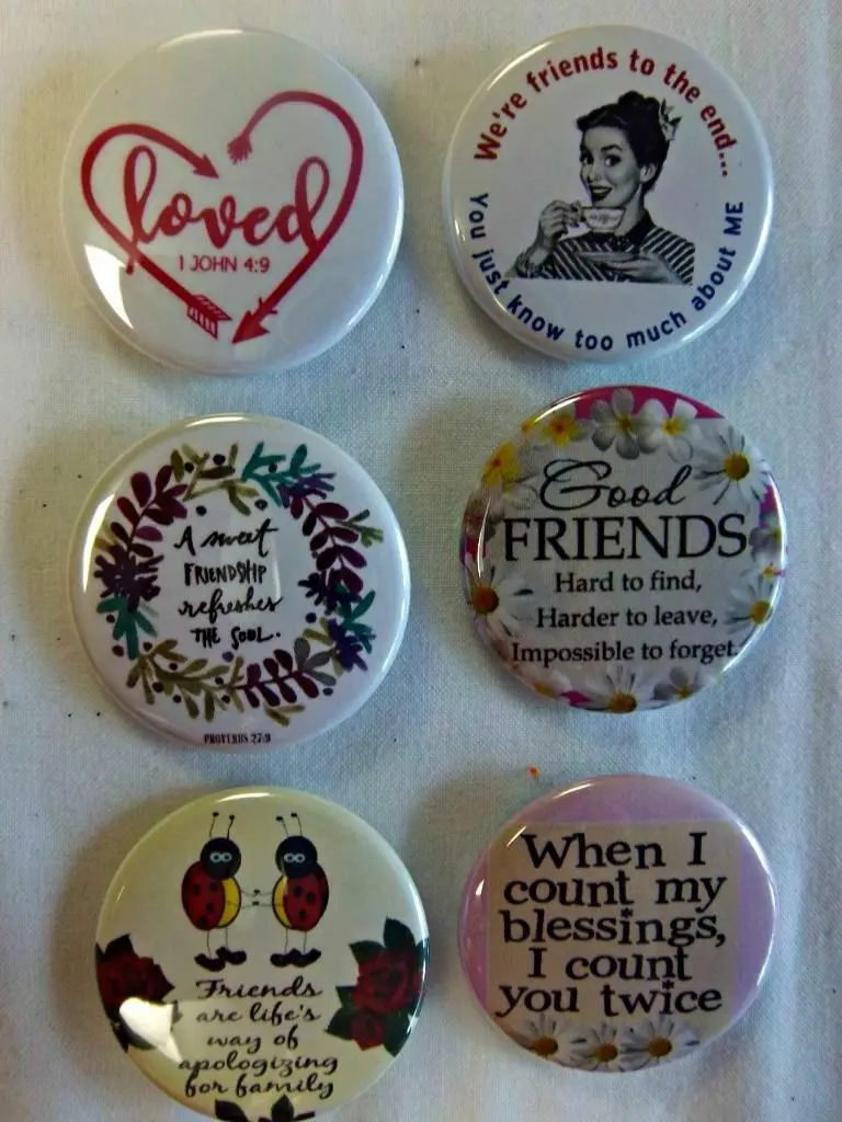 1.5" FRIENDS THEME Set #1 6-pk Novelty Buttons/Pins: For backpacks  & Jackets