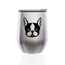 Stemless Wine Tumbler Coffee Travel Mug Glass Cup w/ Lid Boston Terrier Puppy