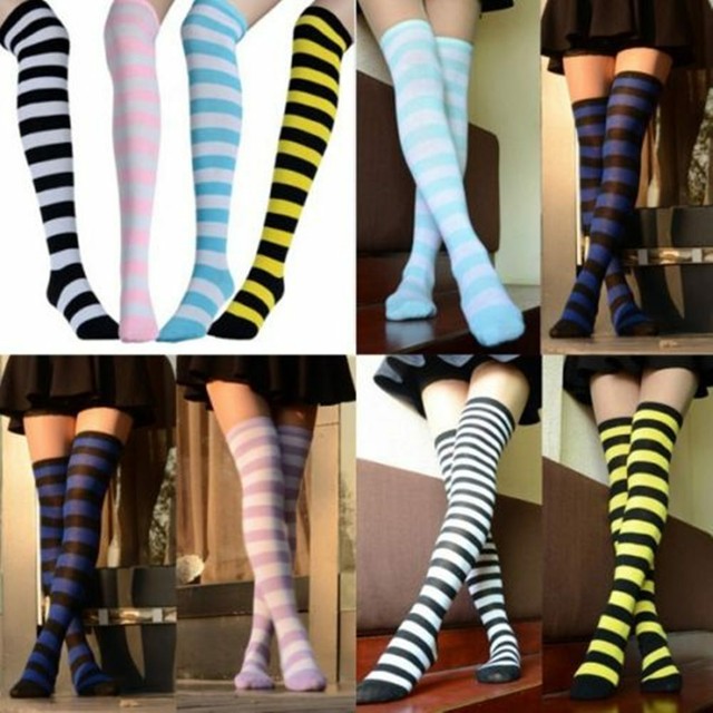 Women Striped Thigh High Socks Sheer Over The Knee Leg Warmers Cotton Stockings Women Striped Thigh High Socks Sheer Over The Knee Leg Warmers Cotton Stockings