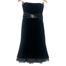 Talbots Petities Velvet Velour Strapless Broach Tulle Midi Dress 6