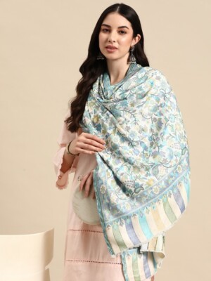 Winter Wear Women Floral Woven Design Stole Indian Blanket