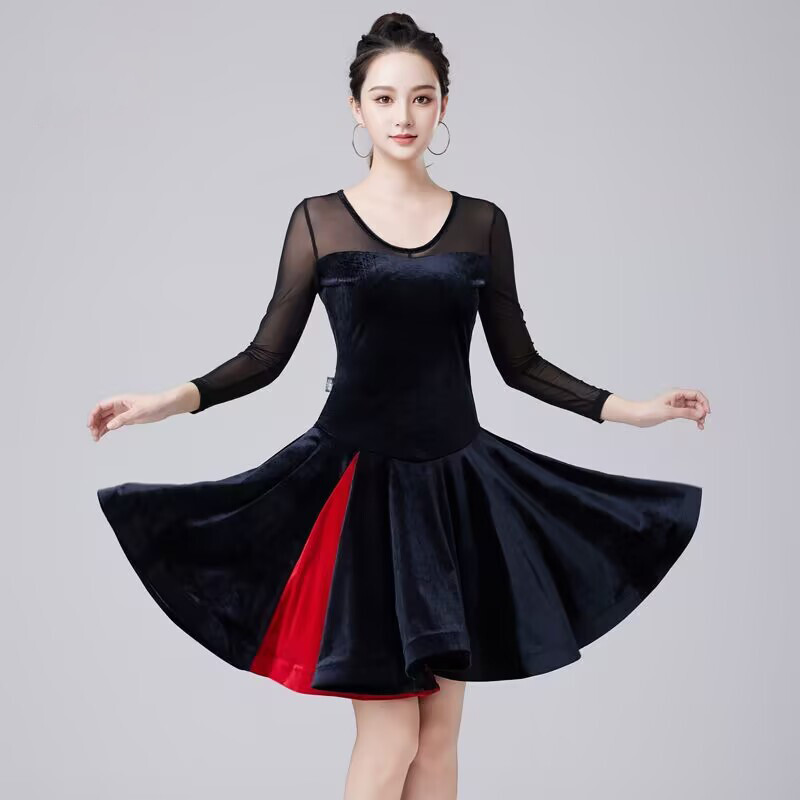 Latin Rumba Velvet Standard Performance Dance Dress Costume Samba Cha Cha Tango