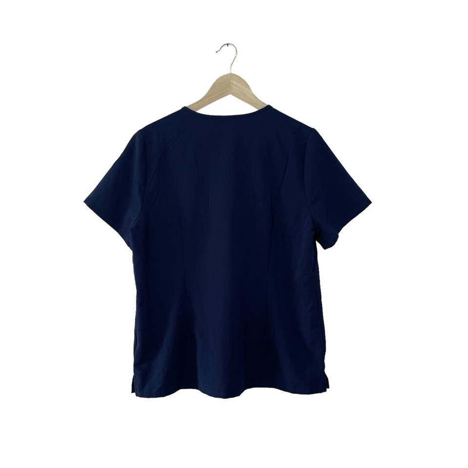 Figs Large Scrub Top VNeck Dark Blue Short Sleeve Front 2 Pockets