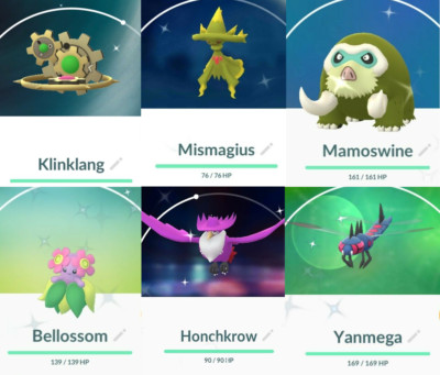 SHINY Klinklang Mismagius Mamoswine Yanmega Honchkrow Bellossom Pokemon