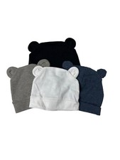 Baby Gap Baby Bear Ear Hats Bundle - 4 Pack 6-12M Cotton Blend White/Gray/Blue/B