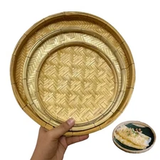 Thai Vintage Food Present Plate Tray Handcraft Bamboo Basket Container Set 3 Pcs