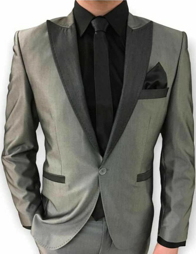 Gris Plata Brillo de Fumar Traje de Fiesta Boda Traje Slim Fit 52