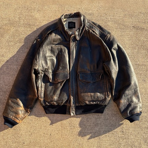 Avirex Brown Leather Stars Stripes Forever Flight Jacket Type A-2 Italy Size XL - Picture 2 of 16