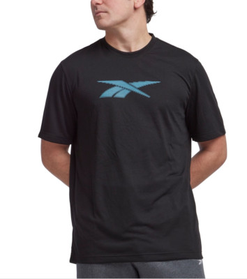 Reebok Men Vector Performance Short Sleeve Logo Graphic T-Shirt Black Size M