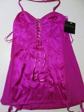 NWT Fredericks Of Hollywood Lingerie Size M Chemise Fuchsia Tie Front Halter