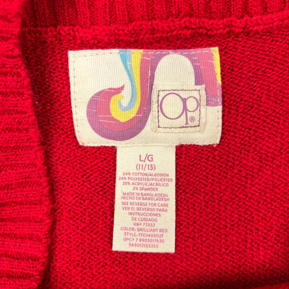 OP Sweater Youth Girls Large 11/13 Red Boat Neck Knit Pockets Casual Stretch Y2K - Image 3 of 4