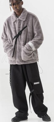 Harsh and Cruel Sunset Sherpa Gray Jacket Mens Medium Magnet Closure Front Strap