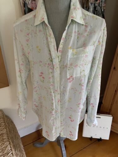 Womens Floral Lightweight Cotton Voile Long Sleeve Blouse Shirt M