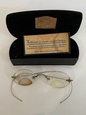 Vintage Antique Wellsworth Case and Bifocal Wire Rim Eye Glasses Gold Tone