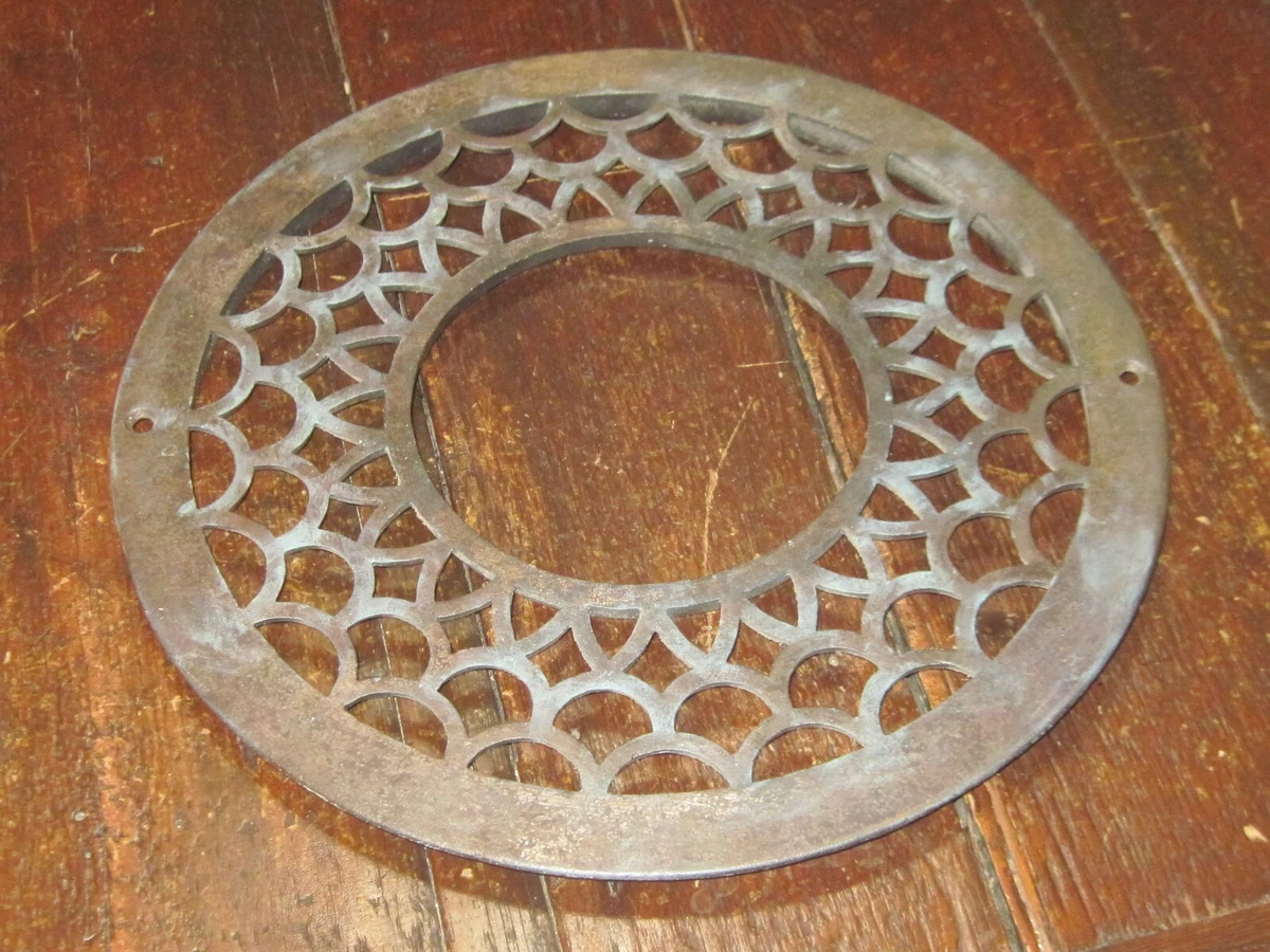 OLD VTG ANTIQUE CAST IRON 15 3/8u0026#034; ROUND FLOOR GRATE HEATING VENT METAL  REGISTER | eBay