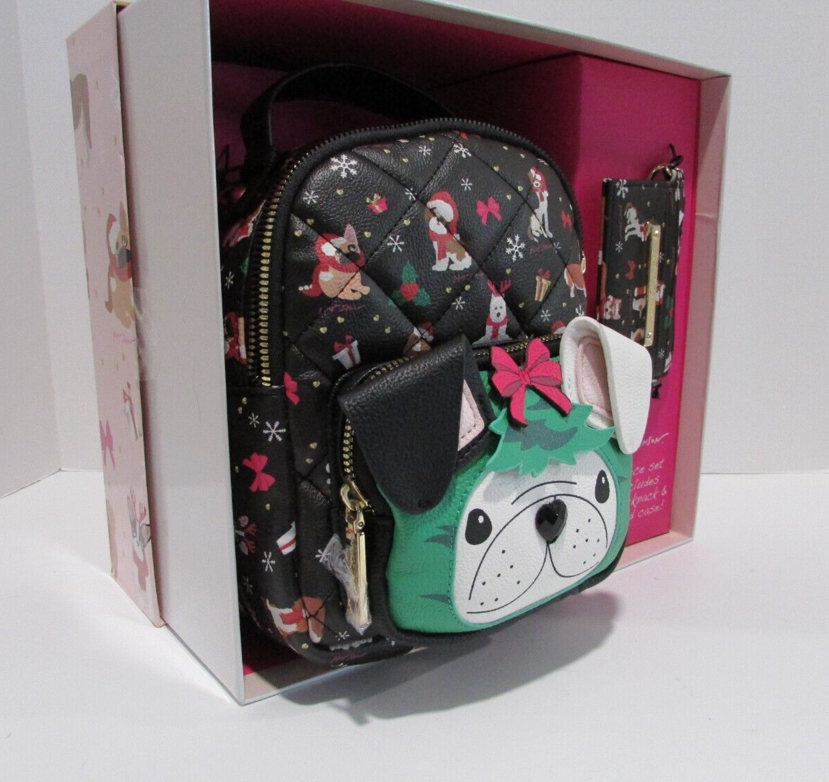 Betsey Johnson Christmas Dogs Mini Backpack & Card Case Gift  display picture 1