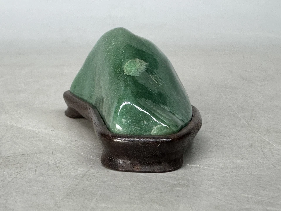 Y8620 OKIMONO Green viewing stone wooden stand Japan antique decor interior - Image 4 of 4