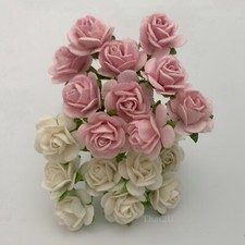 5/8" or1.5cm WHITE / Soft Pink Open Paper Flower Wedding Scrapbook Rose R8-2/15