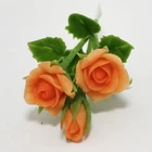 Orange Roses Clay Flower Miniature Handmade Plant Doll House Garden Accessory