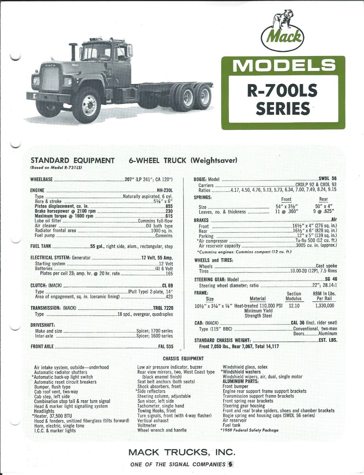 Truck Brochure - Mack - R-700LS series - 1970 (T2683)