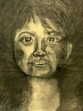 KOHLESTIFT ZEICHNUNG PORTRAIT EINES MÄDCHENS ABMESSUNGEN 28,5x40cm