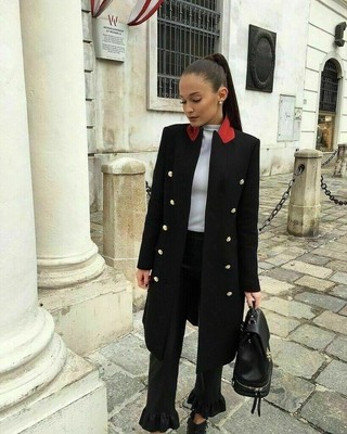 ZARA BLACK WOOL WOOLEN DOUBLE BREASTED COAT WITH GOLD BUTTONS SIZE SMALL S 