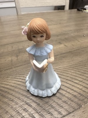 Enesco Growing Up Birthday Girls Figurine, Blue Dress, Brunette Age 6, Porcelain