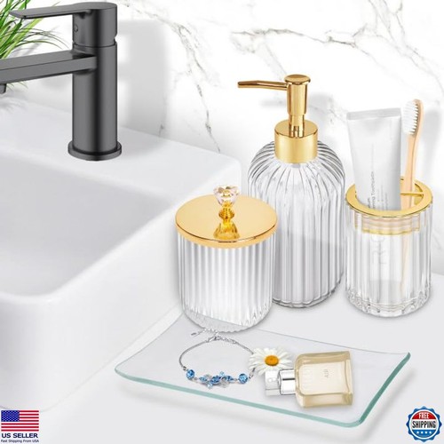 Gold Bathroom Accessories Set 4Pcs Glass Organizer, Toothbrush Holder, Soap - Picture 6 of 6