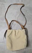 Sundance Ivory Sherpa Shearling Bucket Bag Crossbody Made in Italy