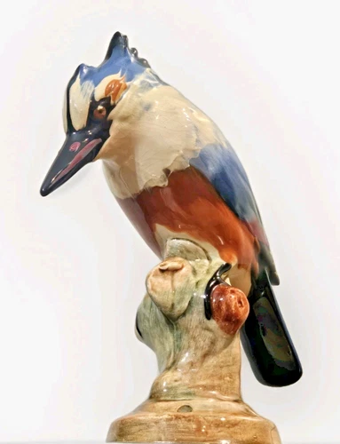 Weller Pottery 9" Kingfisher Bird Flower Frog Figurine 1915 Antique, Excellent
