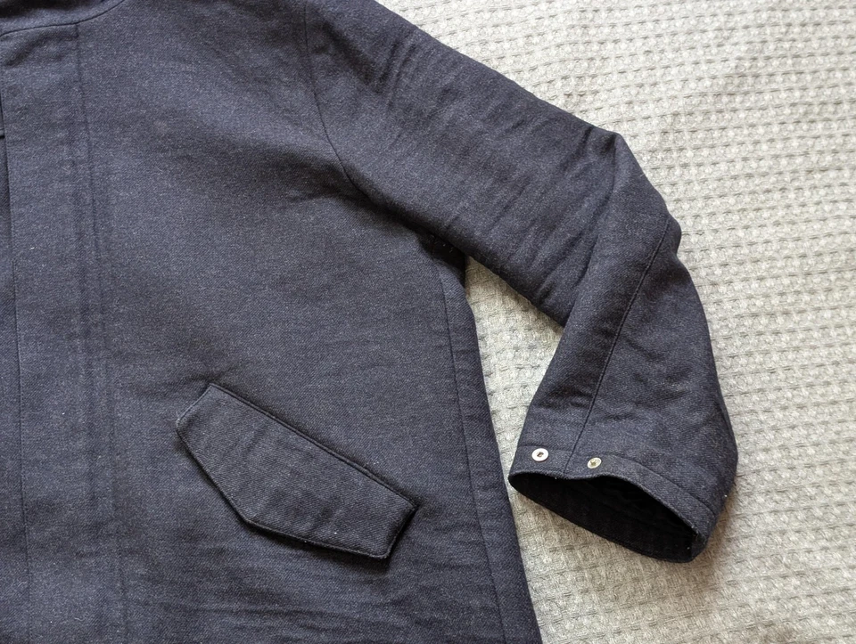 A.P.C. Hooded Coat Mens Large Charcoal Wool Blend Full Zip Snap Front Lined - Image 3 of 4