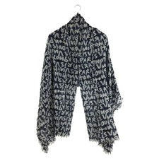 LOUIS VUITTON Border Graffiti Large Scarf Wool Navy All-Over Print Women's Auth