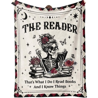 Gothic Skeleton Blanket Reading Book Lover Gifts Soft Throw 60x50 Inch