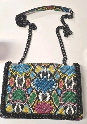 Aldo Greenwald Multicolor Snake-Print Shoulder Bag with Chain Strap NEW
