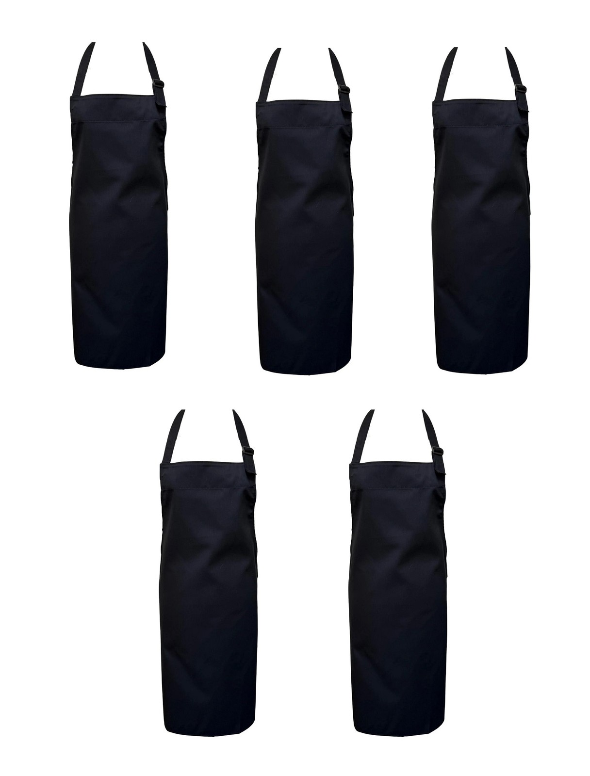 Black 5 Pack Bib Apron Polycotton 34 x 27in Chef BBQ Waiter Bistro Baking Pinny