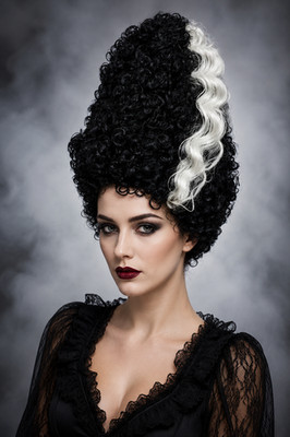 Frankenstein Braut Perücke Schwarz Weiß Hochsteckfrisur Halloween Gothic Kostüm