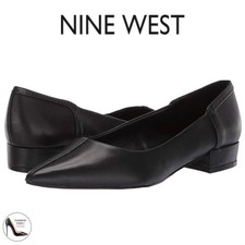 Nine West fautif Black Napa Leather Pointed Toe Flat Ballet Dress Shoes Loafer 8