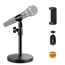 2 In 1 Desktop Microphone Stand, Upgraded Metal Round Base Adjustable Mic Sta...