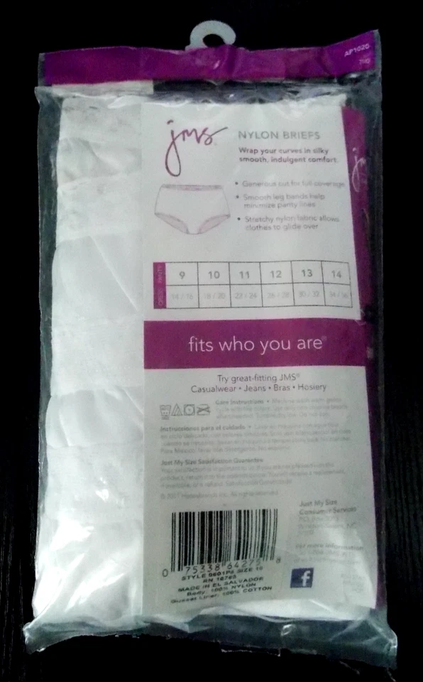 NUEVO SELLADO ~ PAQUETE DE CALZONCILLOS DE NYLON JUST MY SIZE 4 Talla 10 BLANCO ~ JMS VINTAGE 2011 Foto 2 de 3