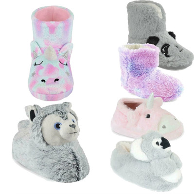 Kids Girls Novelty Animal Slippers Unicorn Husky Dog Rainbow Koala Bottee 9 - 3.