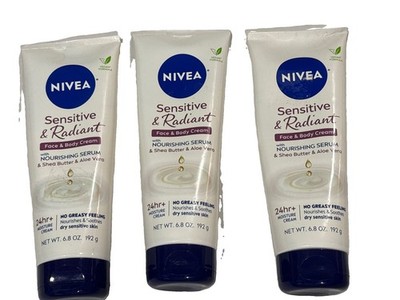 Nivea Sensitive & Radiance Face & Body Cream with Nourishing Serum, 6.8 oz (3PK)