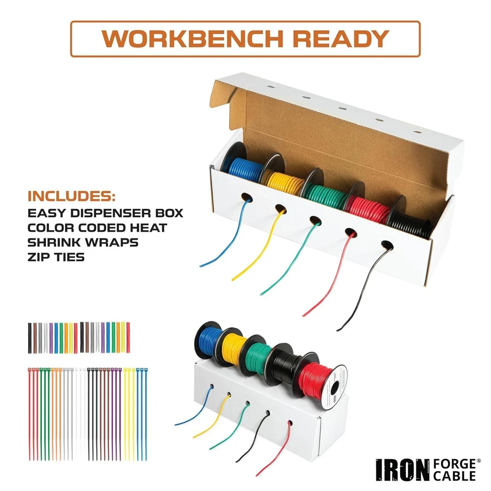 Iron Forge Cable 14 Gauge Wire - 10 Roll Assortment Pack Automotive Wiring Kit w - Image 4 of 4
