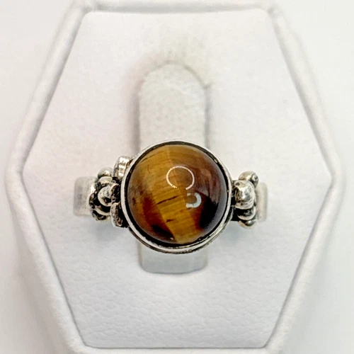 Stunning .925 Vintage Sterling Silver Estate Poison Ring Size 8 with Brown stone