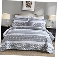 King Quilt Sets 100 Cotton King Size King 98"x106" Bluish-gray grey /White