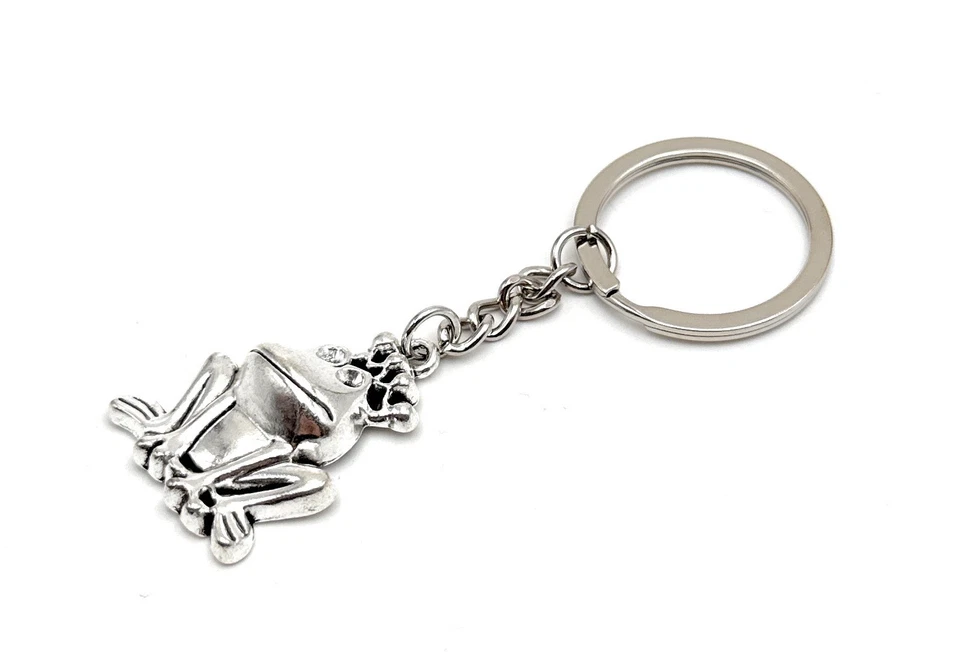 Frosch König Krone sitzend Schlüsselanhänger Anhänger aus Metall Silber - Bild 3 von 4